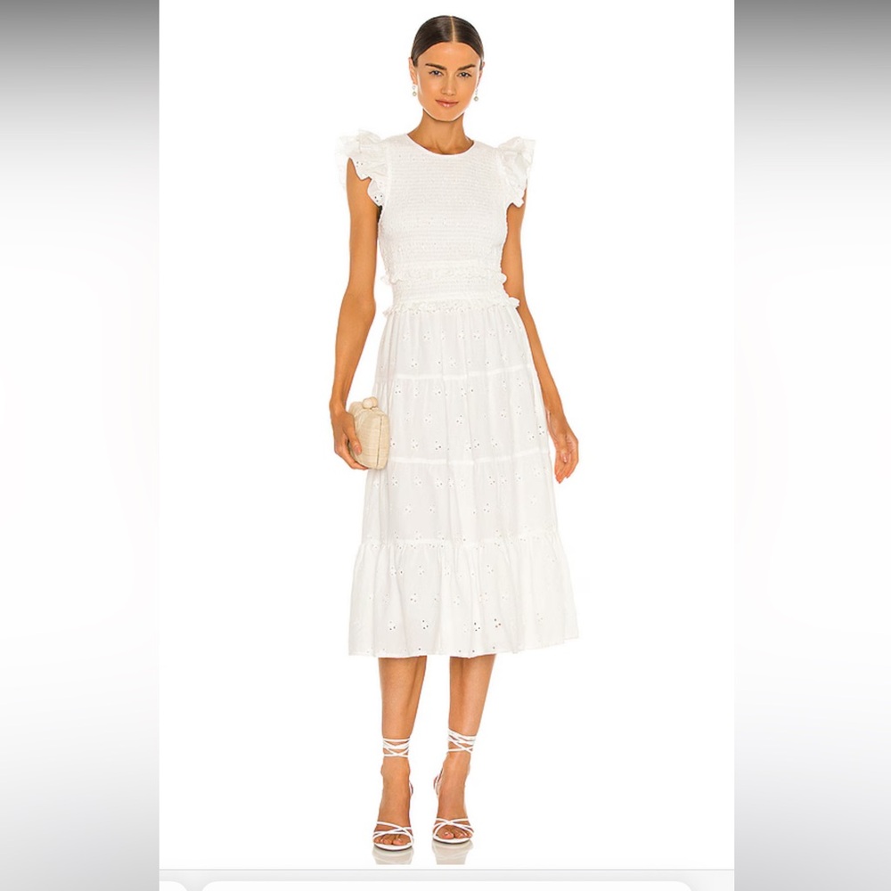 $250 Gorgeous CLEOBELLA Emmy Midi Dress White Ivory Cream Organic Cotton Eyelet